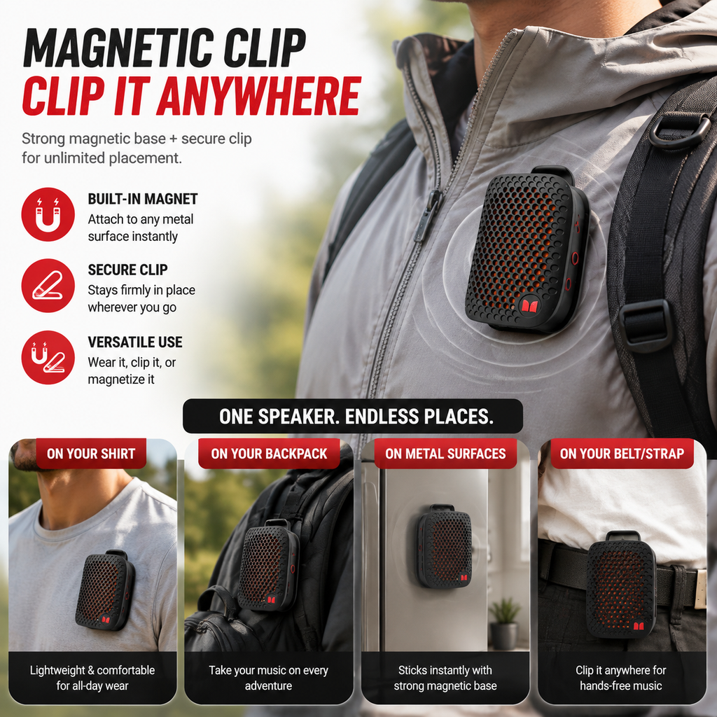 🏃 Enceinte Bluetooth à clip pour l'extérieur | Enceinte étanche pour la course à pied et le vélo