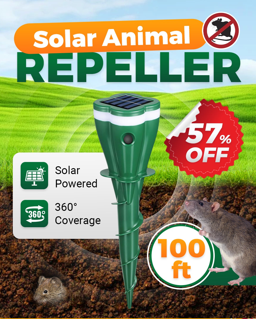 🌸Soldes de printemps : 57 % de réduction☘️Répulsif anti-taupes à vis, étanche et à énergie solaire, pour l'extérieur