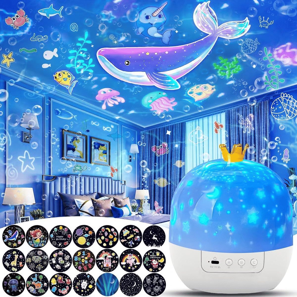💜Projecteur Magique nocturne pour enfants avec 15 jeux de diapositives