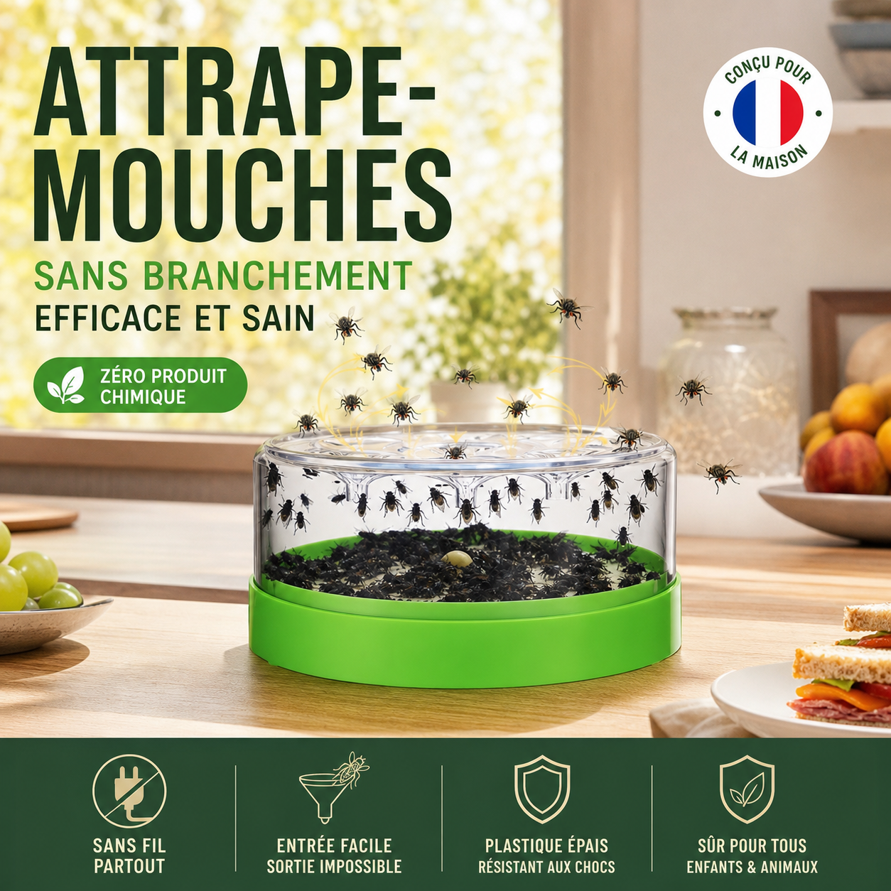 🌿💚 Piège anti-mouches écologique | Fonctionne sans énergie, lavable et réutilisable longue durée sans produit toxique ✅