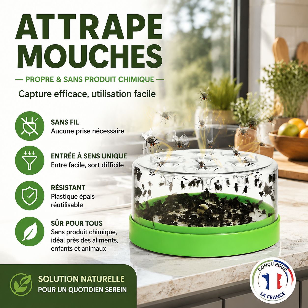 🌿💚 Piège anti-mouches écologique | Fonctionne sans énergie, lavable et réutilisable longue durée sans produit toxique ✅
