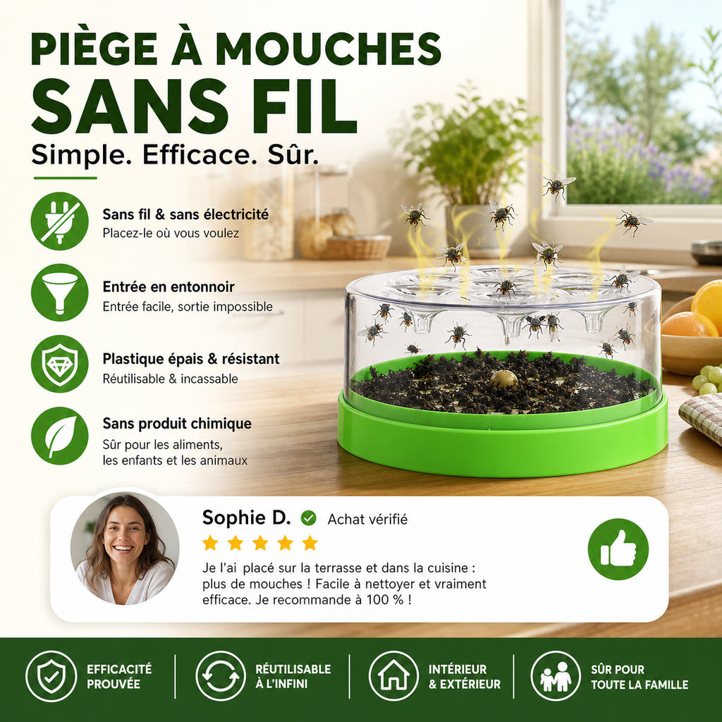 🌿💚 Piège anti-mouches écologique | Fonctionne sans énergie, lavable et réutilisable longue durée sans produit toxique ✅