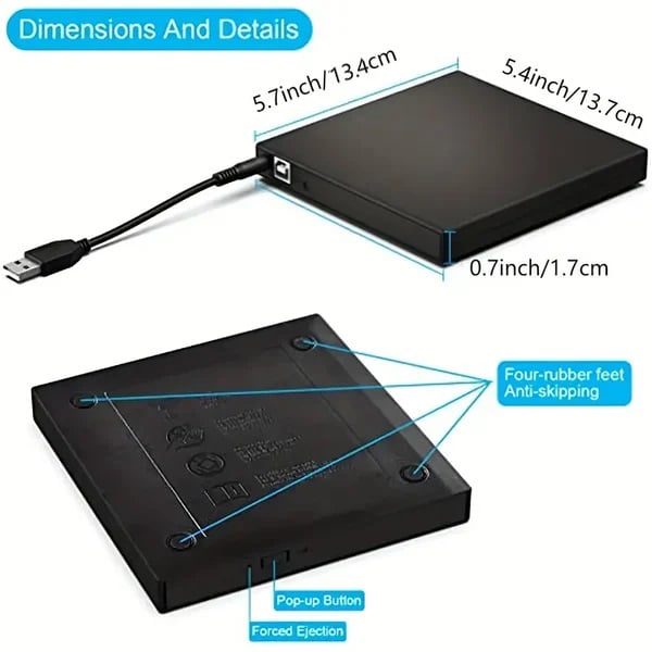 💿💻 Lecteur CD/DVD Externe – Plug & Play, Portable & Compatible Mac/Windows