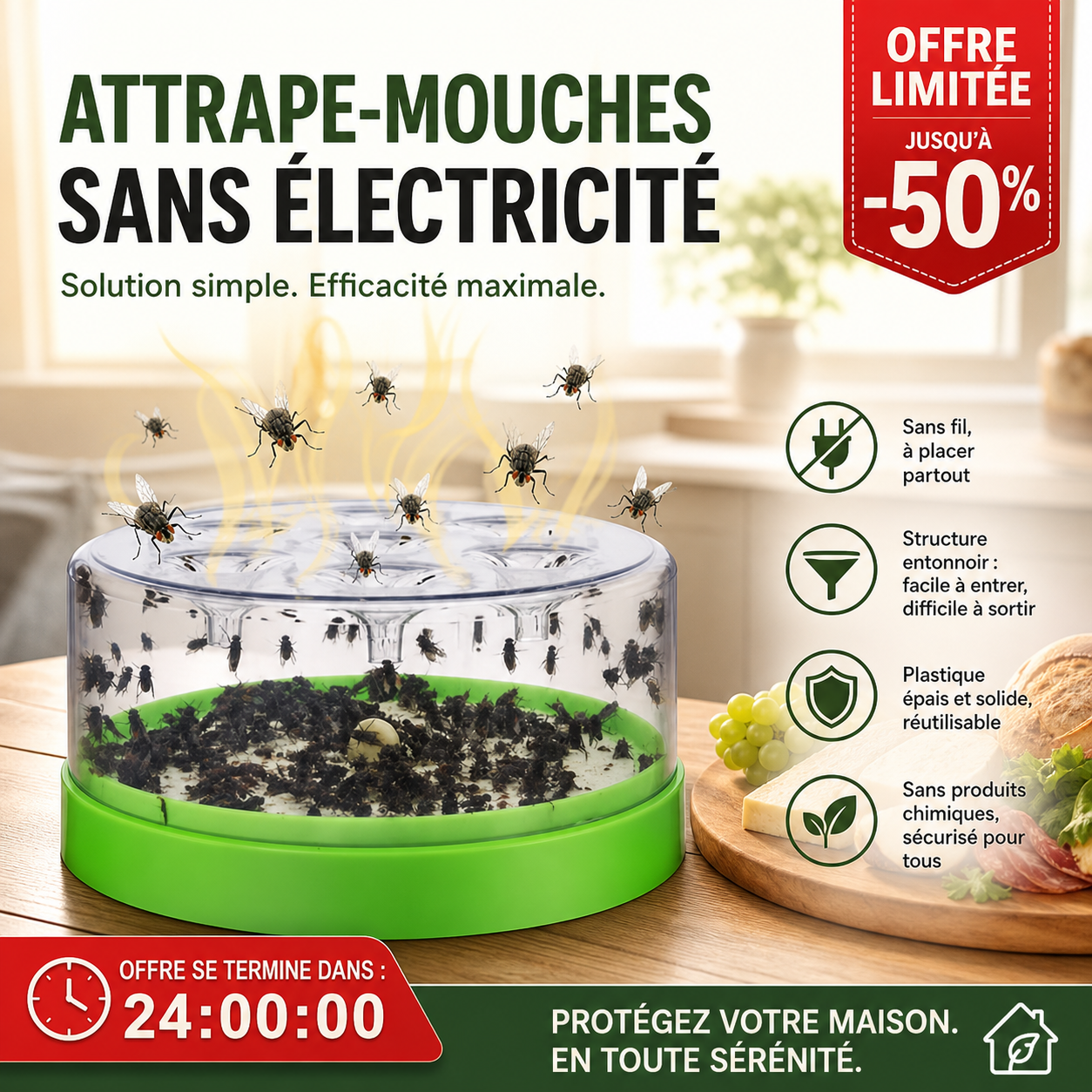 🌿💚 Piège anti-mouches écologique | Fonctionne sans énergie, lavable et réutilisable longue durée sans produit toxique ✅